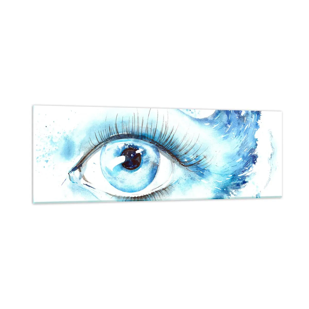 Tablou pe sticlă - Scufundă-te în albastrul privirii - 90x30 cm