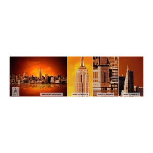 Mostră tapet Premium Canvas - Panorama unui oraș mare în galben și maro - New York, Arhitectură, Oraș - 100x30 cm