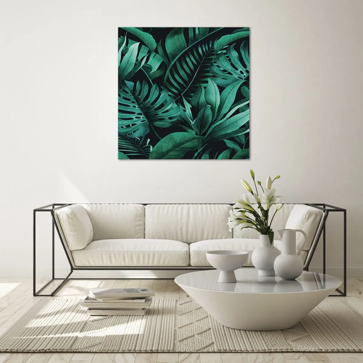 Tablou pe sticlă - Profunzimea verdelui tropical - 60x60 cm