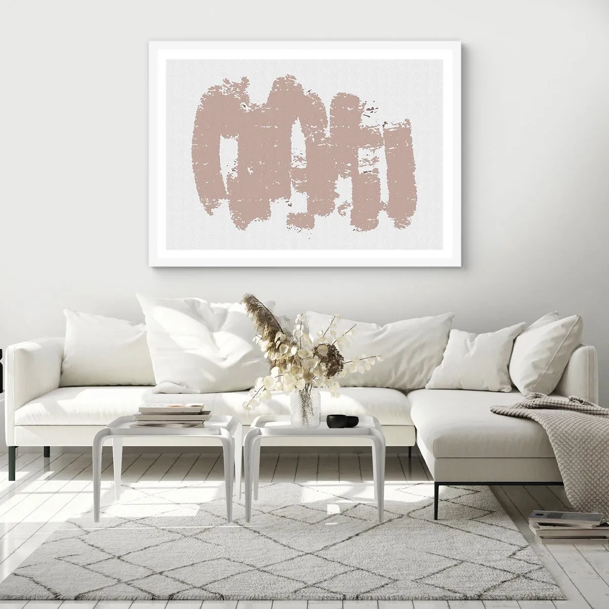 Poster în ramă albă - Abstracție în roz moale - 91x61 cm