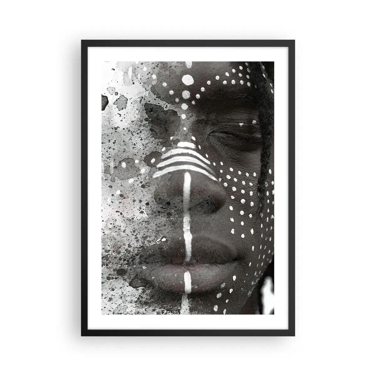 Poster în ramă neagră - Portret abstract cu modele alb-negru pe față - 50x70cm - Descoperă spiritul original - Decorațiune modernă pentru perete pentru living și dormitor ARTTOR