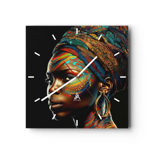 Ceas de perete - Ceas pe sticlă - Regina africană - 30x30 cm