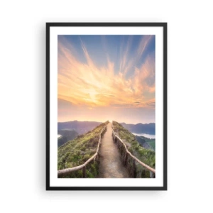 Poster în ramă neagră - Cale pe deal cu apus și priveliști montane - 50x70cm - Aproape de cer - Decorațiune modernă pentru perete pentru living și dormitor ARTTOR