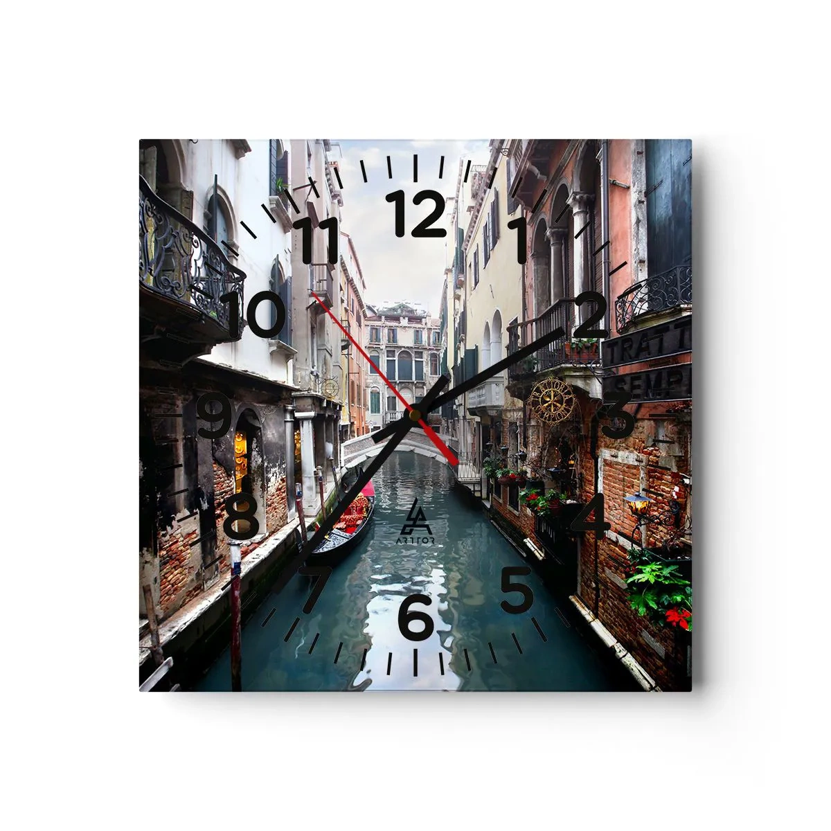 Ceas de perete - Ceas pe sticlă - Peisaj venețian cu gondolă și pod - 40x40 cm