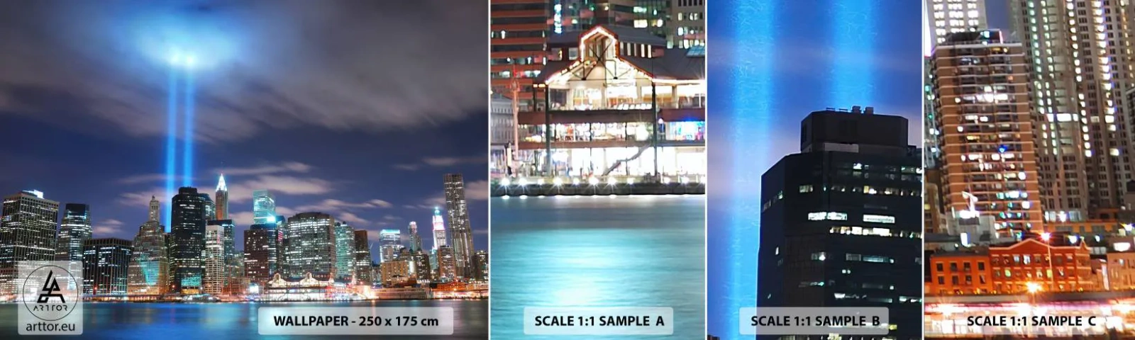 Mostră de Tapet Standard Eco - Întinde-te spre cer cu lumină - Oraș, New York, Arhitectură - 100x30 cm