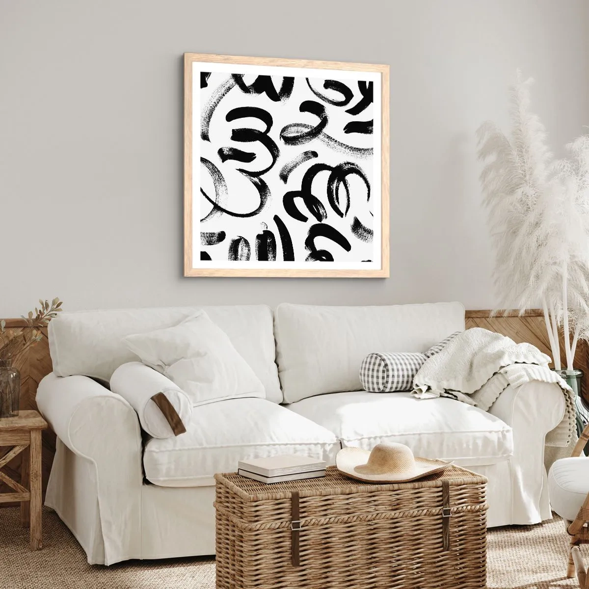 Poster în ramă de stejar deschis - Negru pe alb - 40x40 cm