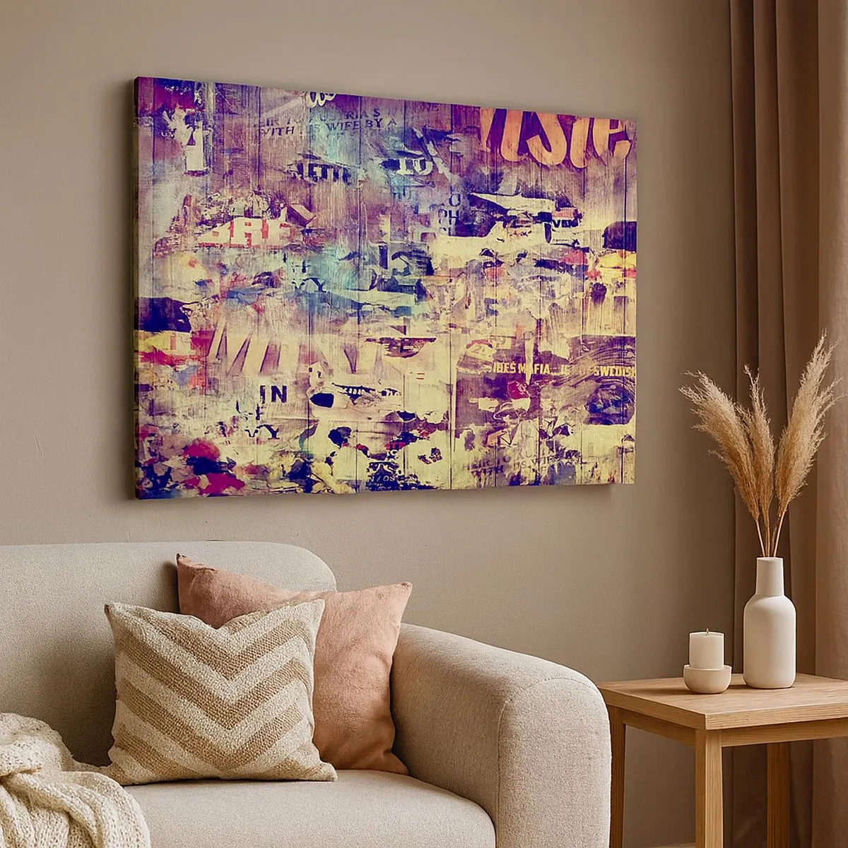 Tablou pe pânză Canvas - Colaj abstract colorat cu text și grafică - 70x50cm - Și asta e tot ce va rămâne - Decorațiune modernă pentru perete pentru living și dormitor ARTTOR