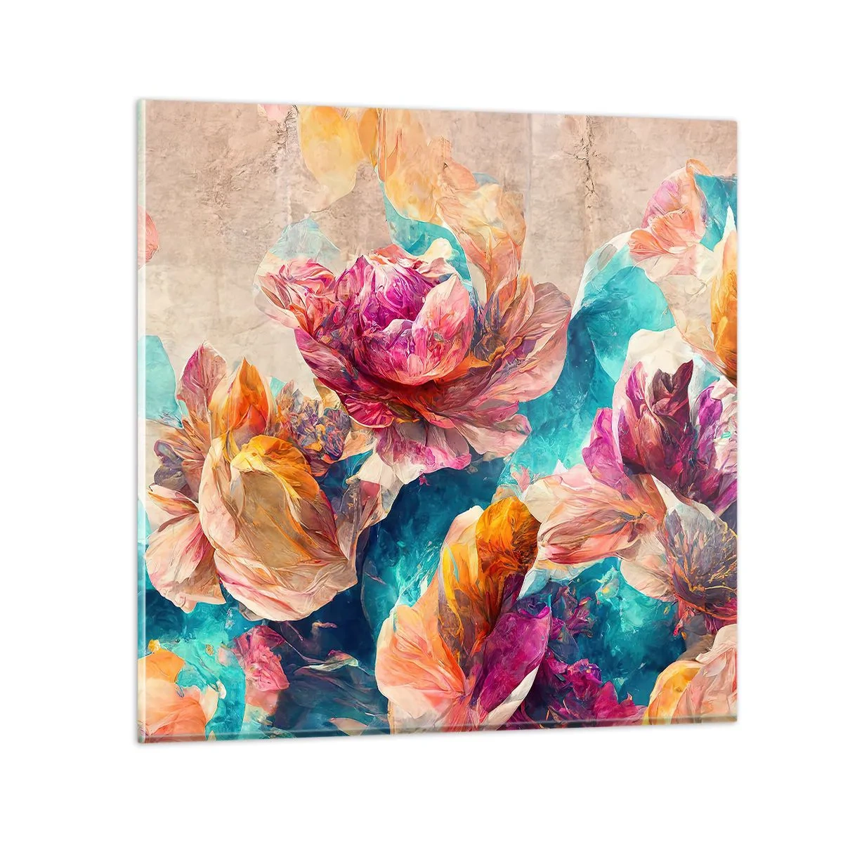 Tablou pe sticlă - Splendoarea colorată a buchetului de flori - 30x30 cm