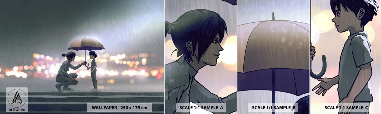 Mostră tapet autocolant Deluxe Sticker - Și totul este bine acum - Pentru copii, Familie, Umbrelă - 100x30 cm