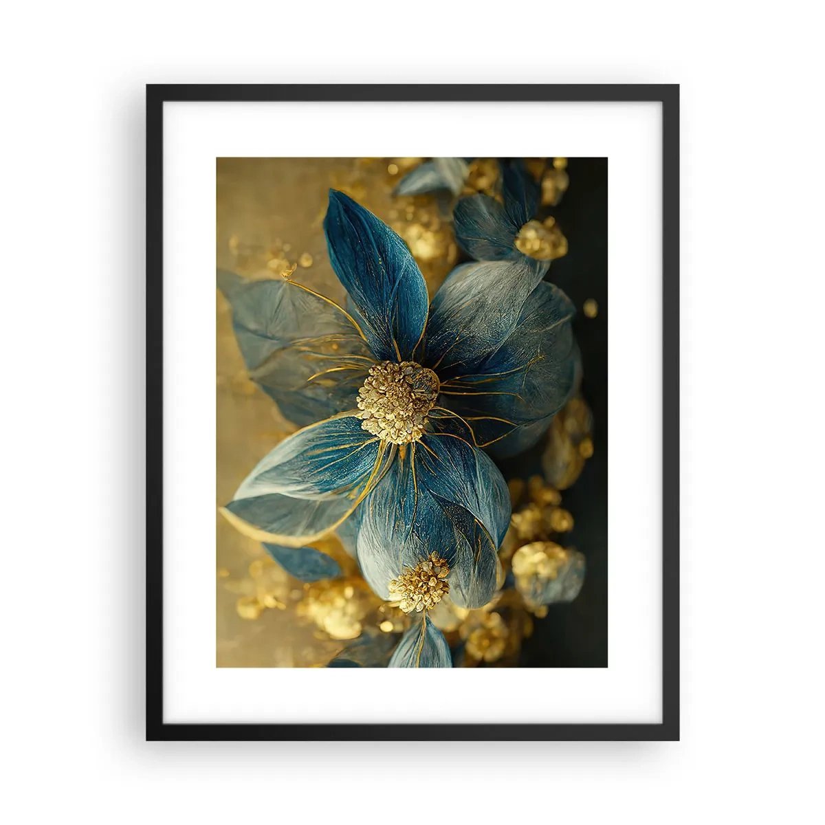 Poster în ramă neagră - Floare cu aur - 40x50 cm