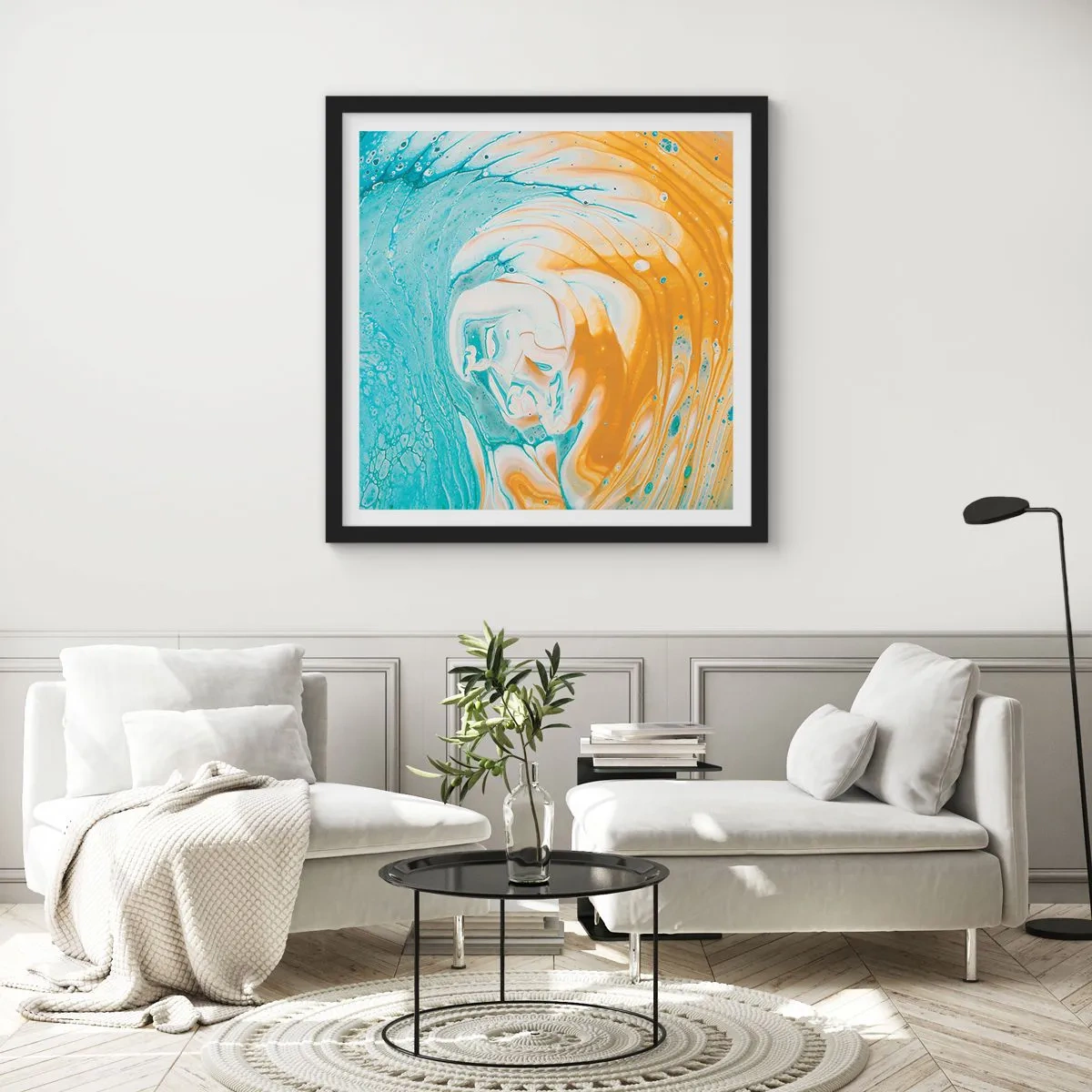 Poster în ramă neagră - Vârtej de pastel - 50x50 cm
