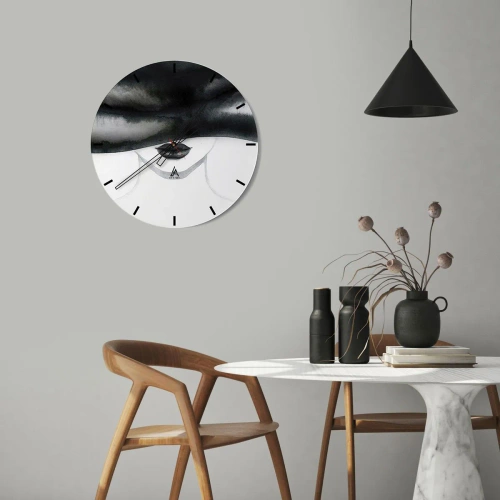 Ceas de perete - Ceas pe sticlă - Portretul unei femei cu fața ascunsă în stil minimalist - 30x30cm - Un mister senzual - Decorațiune modernă pentru perete pentru living, bucătărie și dormitor ARTTOR