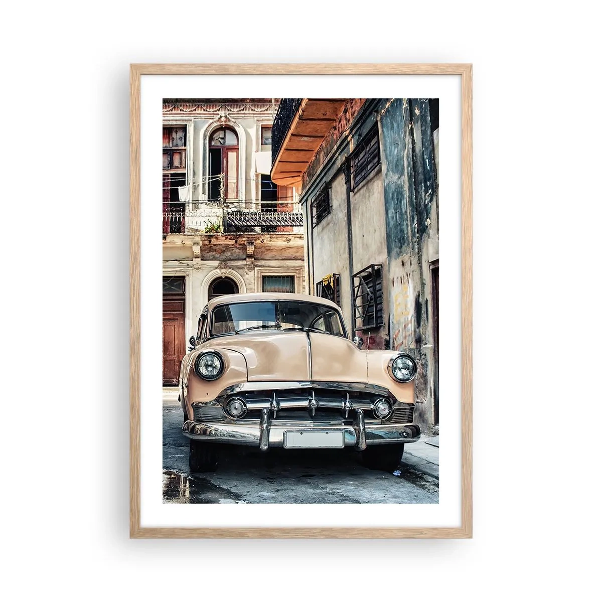 Poster în ramă de stejar deschis - O siestă în Havana - 50x70 cm