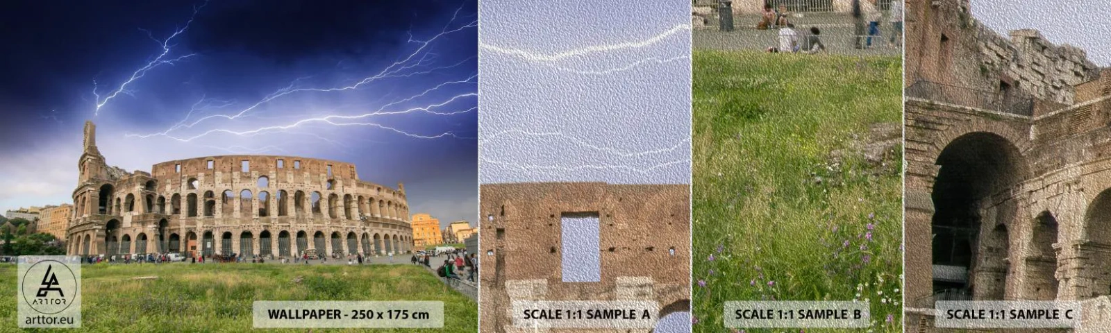 Mostră tapet Premium Sand - Arena de luptă - Arhitectură, Roma, Colosseum - 100x30 cm