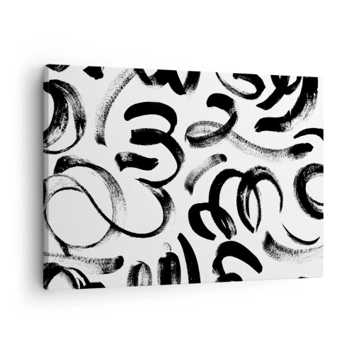 Tablou pe pânză Canvas - Tușe de pensulă abstracte negre pe fundal alb - 70x50cm - Negru pe alb - Decorațiune modernă pentru perete pentru living și dormitor ARTTOR