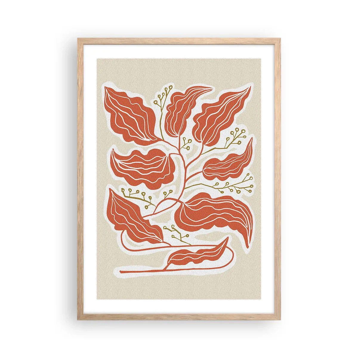 Poster în ramă de stejar deschis - Folk și coral - 50x70 cm