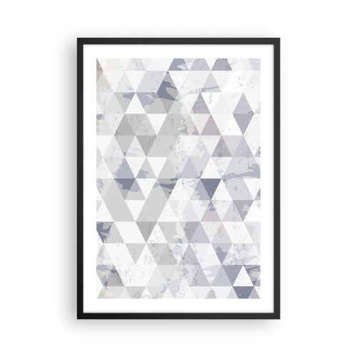Poster în ramă neagră - Model geometric de triunghiuri în nuanțe de gri - 50x70cm - În ritm de trei - Decorațiune modernă pentru perete pentru living și dormitor ARTTOR