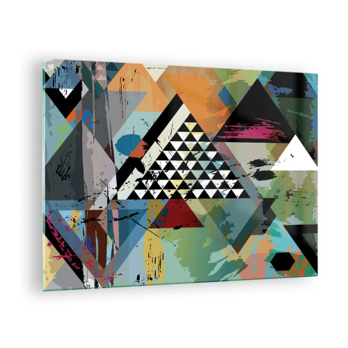 Tablou pe sticlă - Compoziție abstractă de forme geometrice și culori - 70x50cm - Cât de simplu - Decorațiune modernă pentru perete pentru living și dormitor ARTTOR
