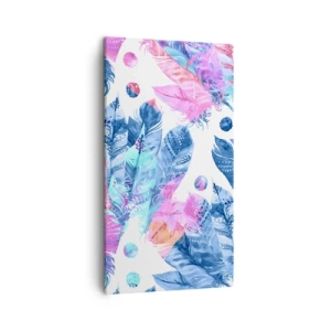 Tablou pe pânză - Pene în alb și albastru - 45x80 cm