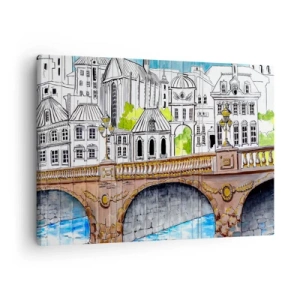 Tablou pe pânză Canvas - Desen al podului și al arhitecturii urbane istorice - 70x50cm - Orașul frumos ca o pictură - Decorațiune modernă pentru perete pentru living și dormitor ARTTOR