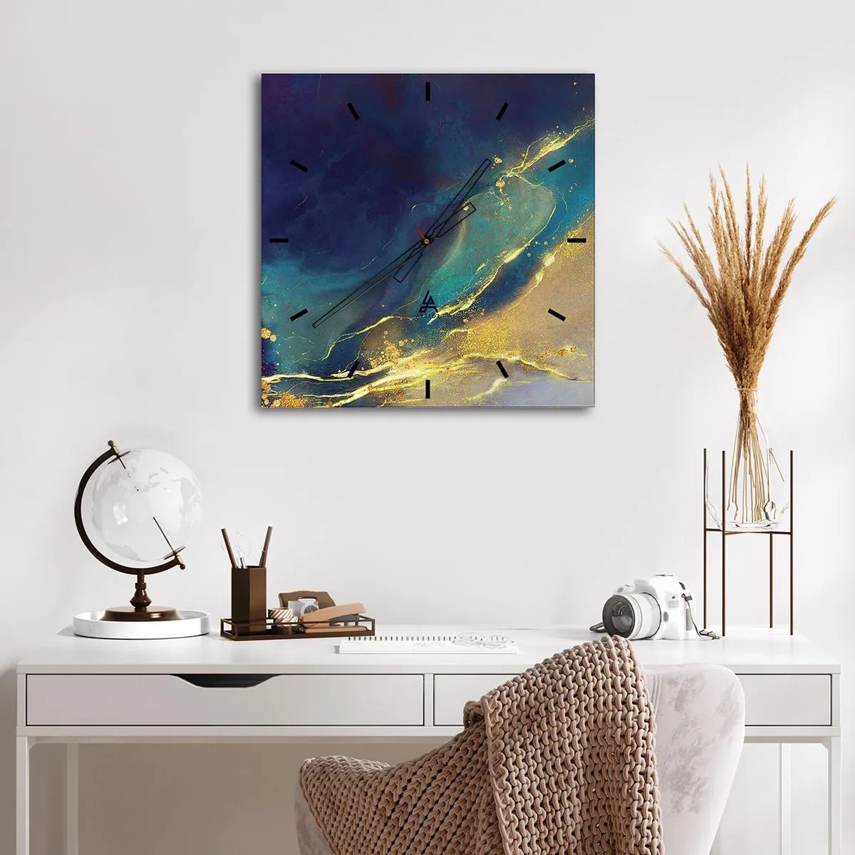 Ceas de perete - Ceas pe sticlă - Baltă de aur - 40x40 cm