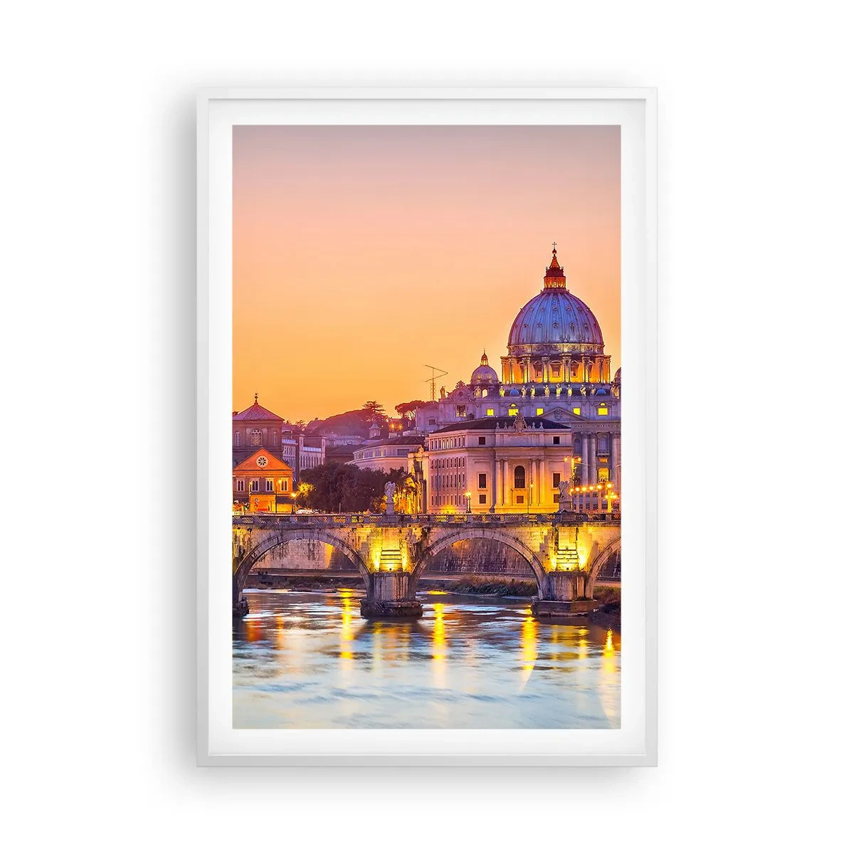Poster în ramă albă - Amurg deasupra Orașului Etern - 61x91 cm