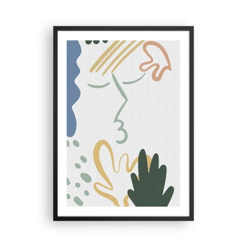 Poster în ramă neagră - Portret abstract în pasteluri - 50x70cm - Sărut de flori - Decorațiune modernă pentru perete pentru living și dormitor ARTTOR