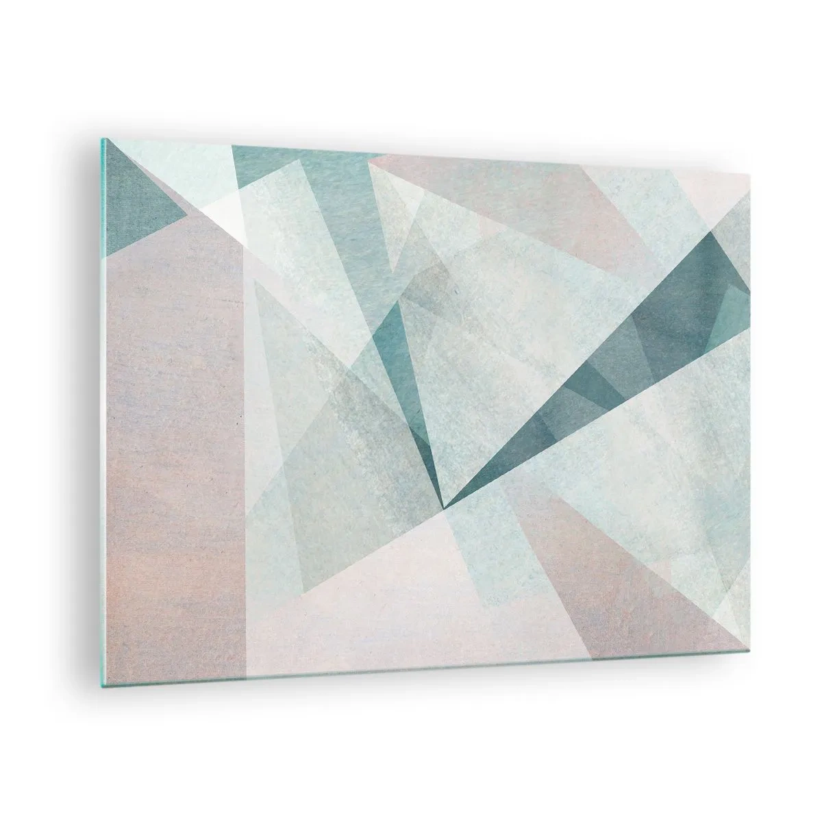 Tablou pe sticlă - Forme geometrice în nuanțe pastelate de verde și albastru - 70x50cm - Calm și totuși dinamic - Decorațiune modernă pentru perete pentru living și dormitor ARTTOR