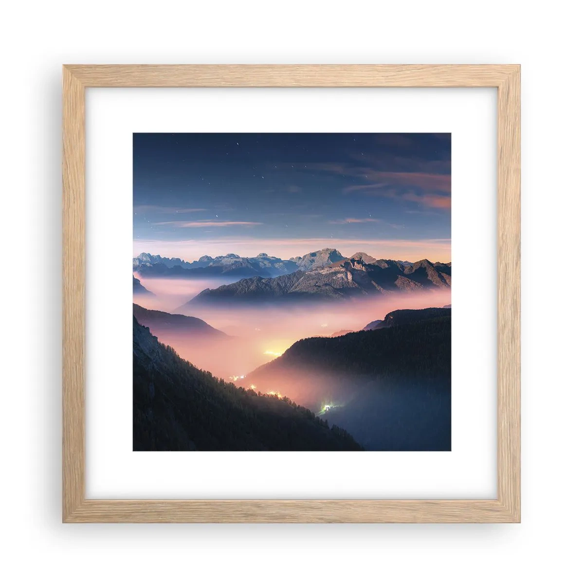 Poster în ramă de stejar deschis - Lumină în văi - 30x30 cm