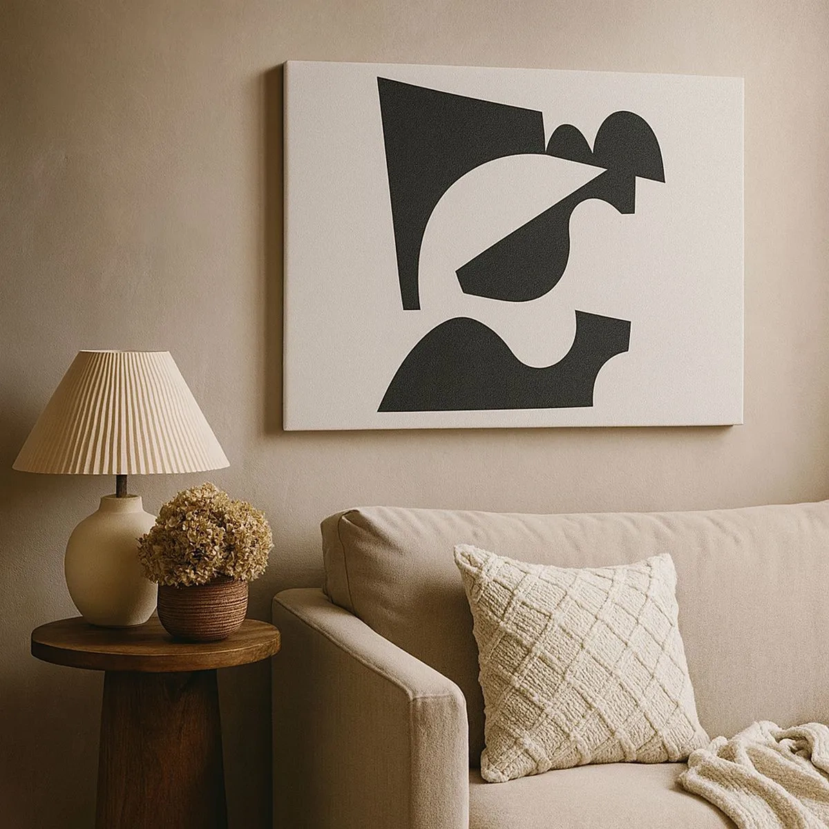 Tablou pe pânză Canvas - Compoziție geometrică abstractă în alb și negru - 70x50cm - Pentru autoasamblare - Decorațiune modernă pentru perete pentru living și dormitor ARTTOR