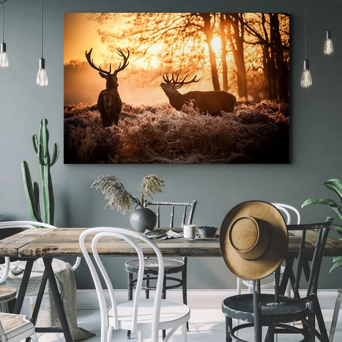 Tablou pe pânză Canvas - Două căprioare la apus într-un peisaj de iarnă - 70x50cm - Visul unui vânător - Decorațiune modernă pentru perete pentru living și dormitor ARTTOR