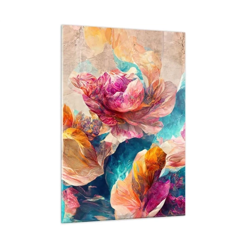 Tablou pe sticlă - Splendoarea colorată a buchetului de flori - 50x70 cm