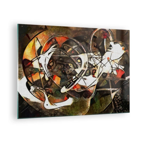 Tablou pe sticlă - Pictură abstractă cu cercuri și linii dinamice - 70x50cm - Auziți mișcarea? - Decorațiune modernă pentru perete pentru living și dormitor ARTTOR