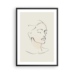 Poster în ramă neagră - Portretul unei femei într-un stil minimalist de artă liniară - 50x70cm - Cu o linie sigură - Decorațiune modernă pentru perete pentru living și dormitor ARTTOR