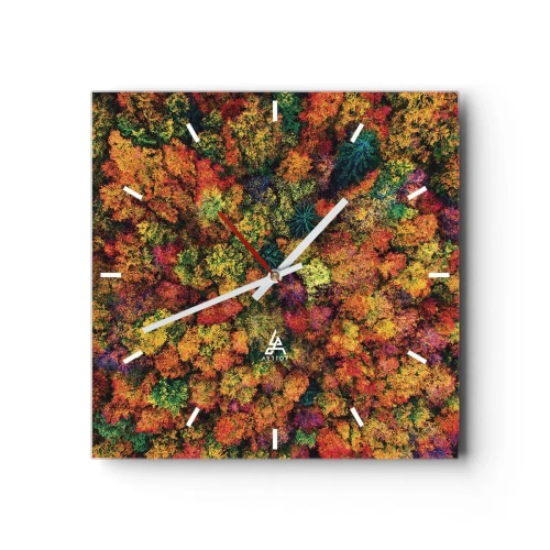 Ceas de perete - Ceas pe sticlă - Buchet de copaci de toamnă - 30x30 cm