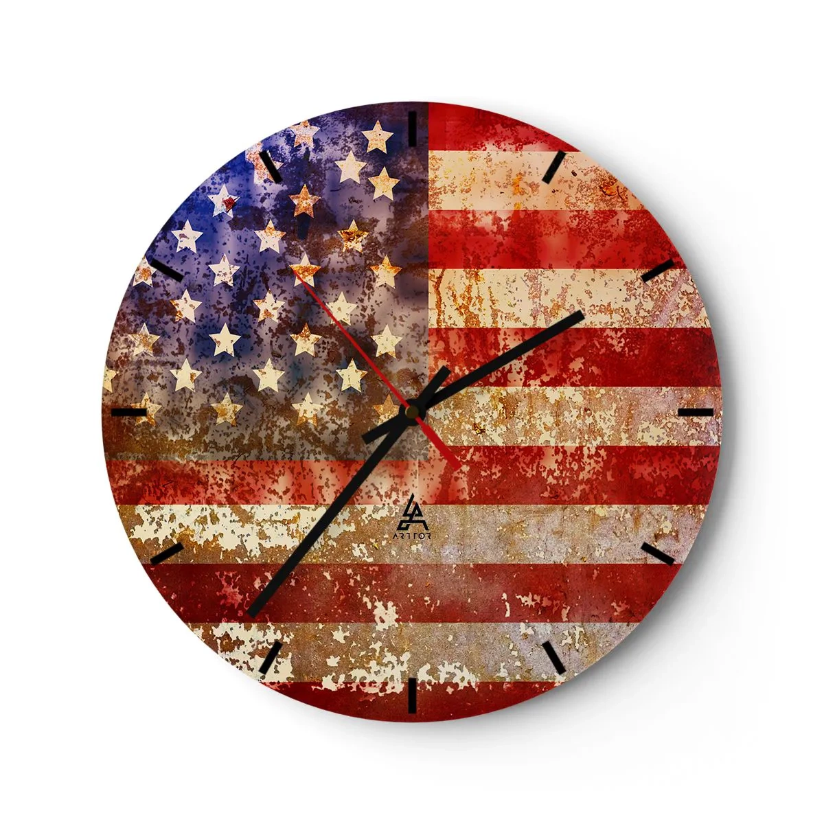 Ceas de perete - Ceas pe sticlă - Steag american vintage rustic - 30x30cm - Gloria nu trece - Decorațiune modernă pentru perete pentru living, bucătărie și dormitor ARTTOR