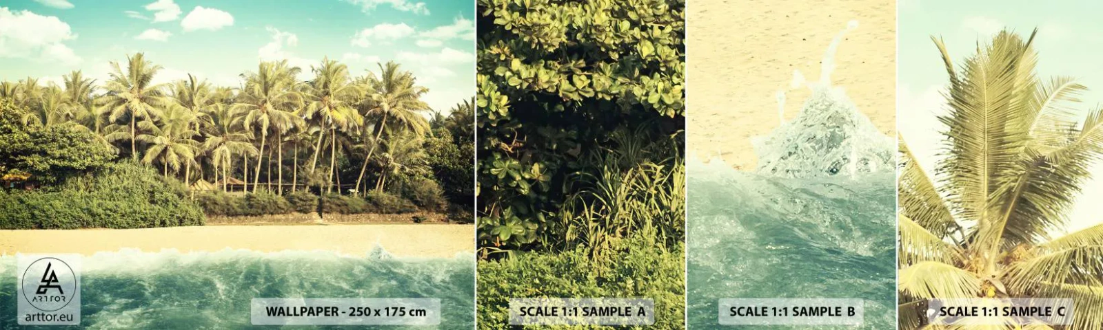 Mostră de Tapet Standard Eco - Ce zici de aici? - Peisaj, plajă, Palmier de nuca de cocos - 100x30 cm