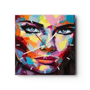 Ceas de perete - Ceas pe sticlă - Un suflet plin de culoare - 30x30 cm