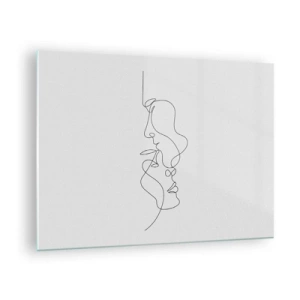 Tablou pe sticlă - Un desen delicat a două fețe într-un singur contur - 70x50cm - Dorință vorace - Decorațiune modernă pentru perete pentru living și dormitor ARTTOR
