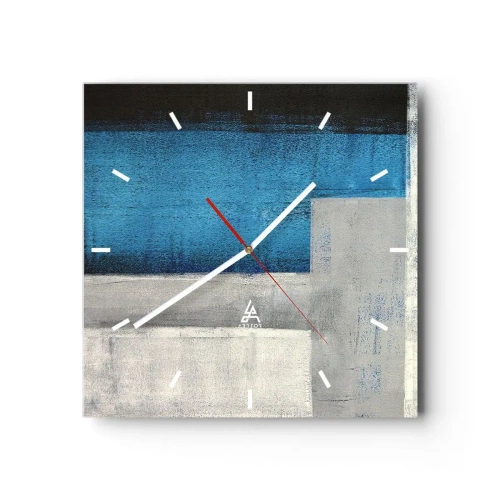 Ceas de perete - Ceas pe sticlă - Compoziție poetică de gri și albastru - 30x30 cm