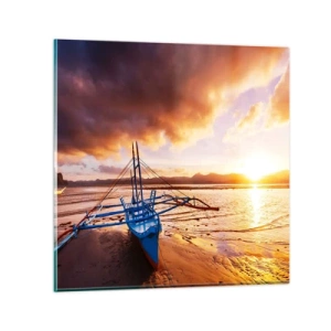 Tablou pe sticlă - După o zi lungă, întindeți-vă pe nisip - 60x60 cm