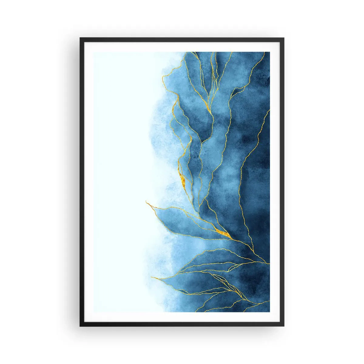 Poster în ramă neagră - Albastru în aur - 70x100 cm