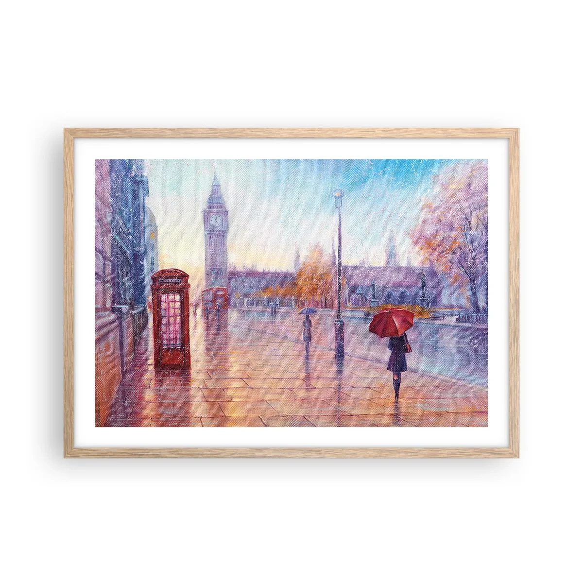 Poster în ramă de stejar deschis - O zi de toamnă londoneză - 70x50 cm