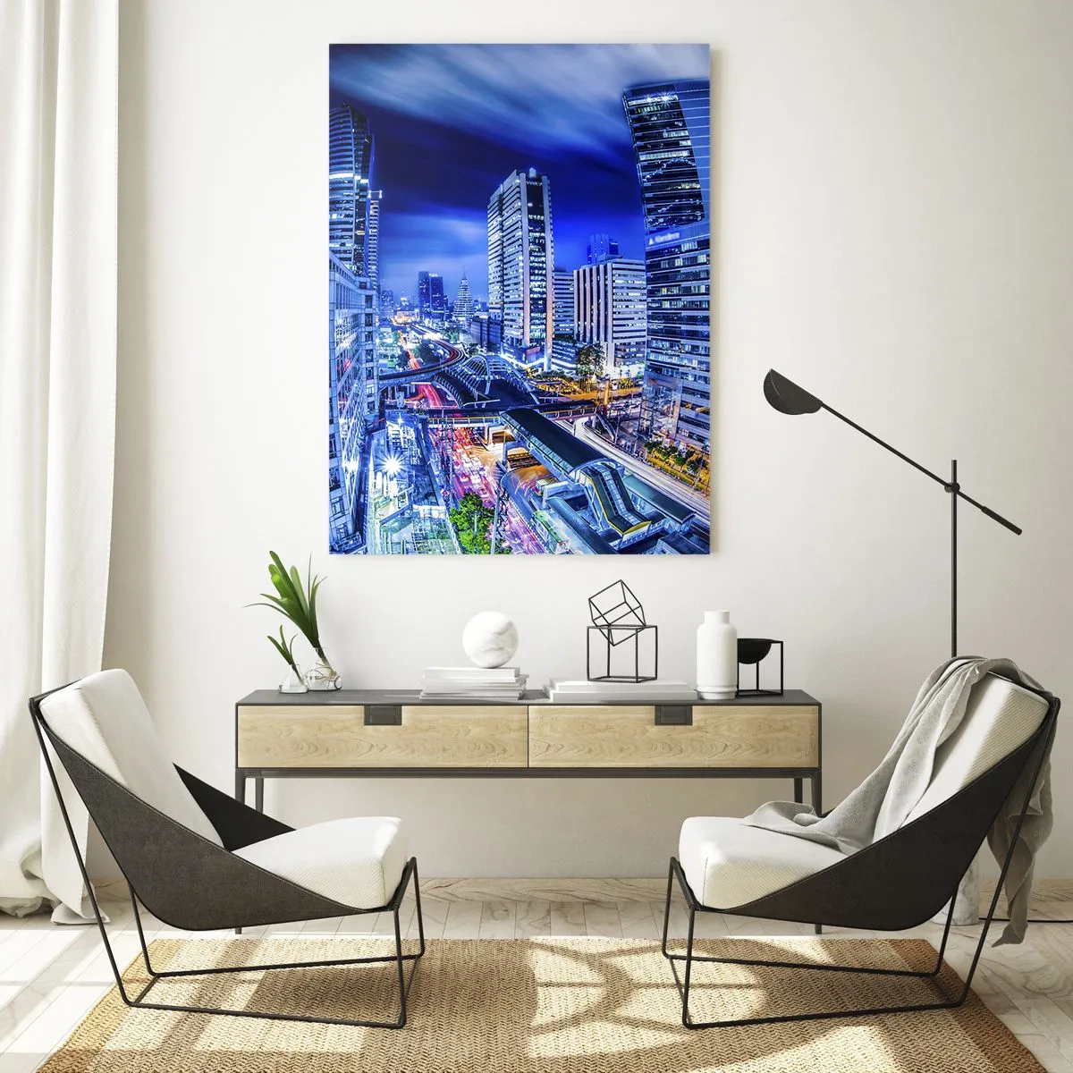 Tablou pe sticlă - Ritmurile orașului de noapte - 80x120 cm