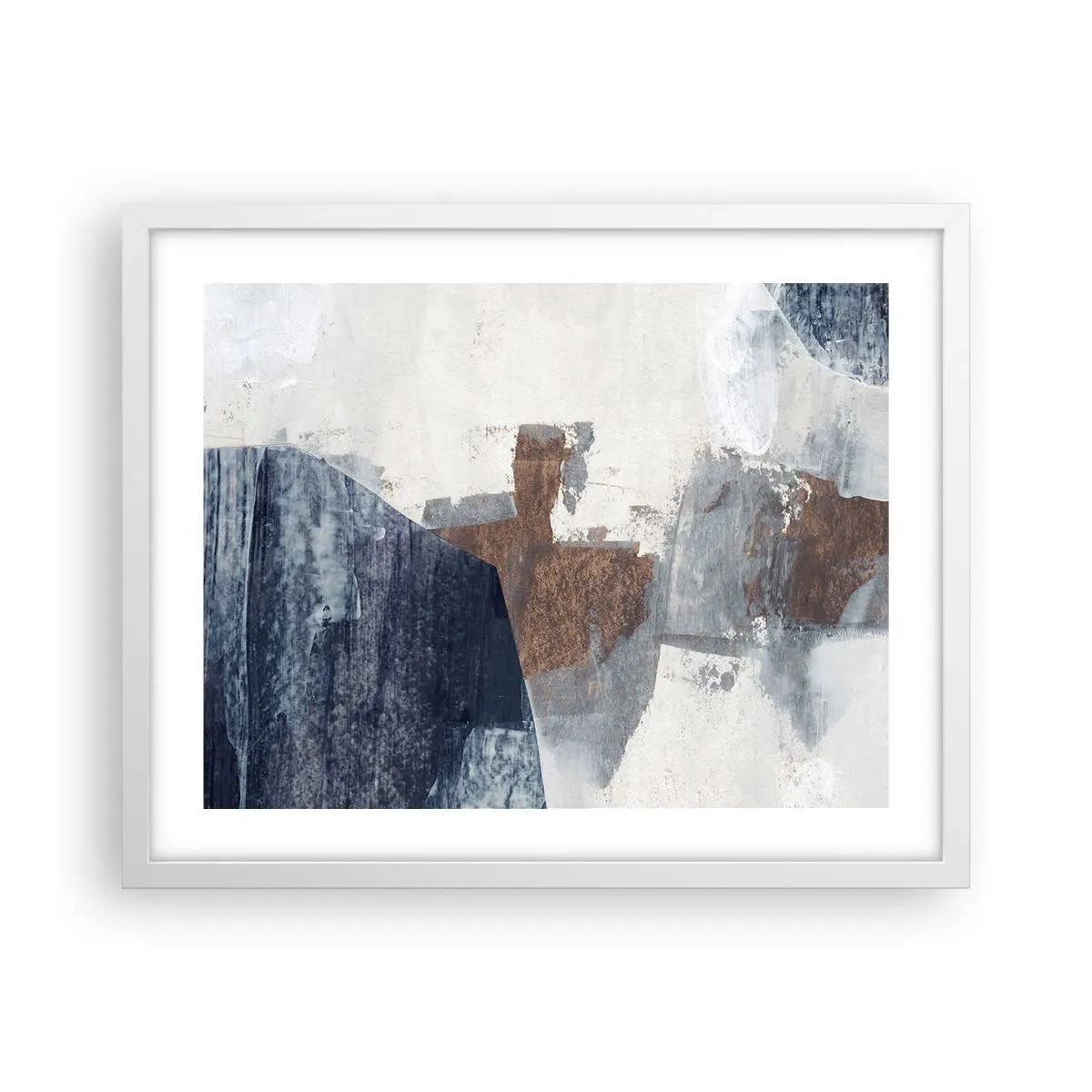 Poster în ramă albă - Forme albastre-maronii - 50x40 cm