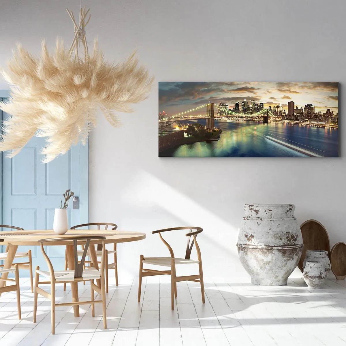 Tablou pe pânză - O seară luminată deasupra Manhattan-ului - 90x30 cm