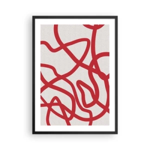 Poster în ramă neagră - Compoziție abstractă a liniilor roșii dinamice pe un fundal deschis. - 50x70cm - Roșu pe alb - Decorațiune modernă pentru perete pentru living și dormitor ARTTOR