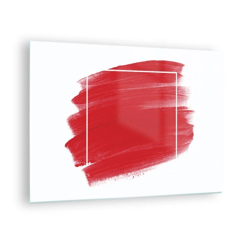 Tablou pe sticlă - Pată roșie abstractă cu o ramă albă - 70x50cm - În afara cadrului - Decorațiune modernă pentru perete pentru living și dormitor ARTTOR