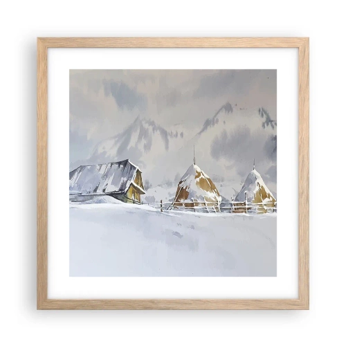 Poster în ramă de stejar deschis - Într-o vale înzăpezită - 40x40 cm