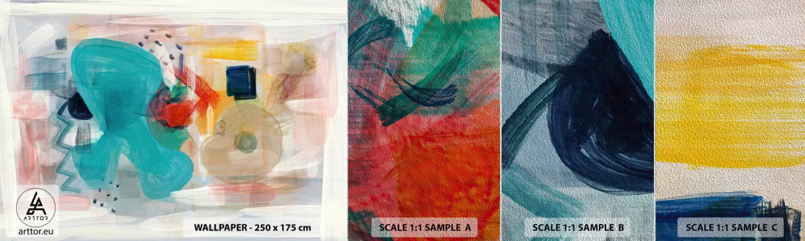 Mostră tapet Premium Sand - Joc plin de culoare - Abstracția, Vopsele, Bucată - 100x30 cm